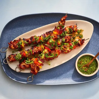 Red curry chicken kebabs
